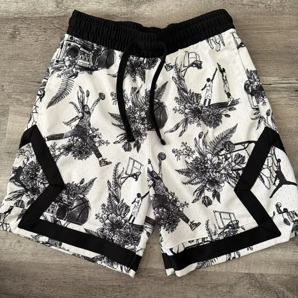Jordan MJ Jumpman Shorts Mens Small White Floral Boombox Retro Basketball FV8614